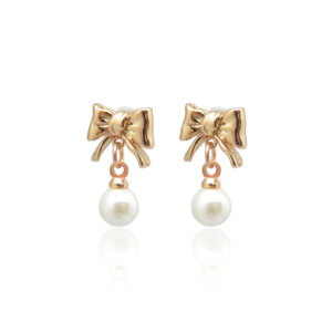Elegant Copper Pearl Bow Drop Earrings for Festive and Daily Fashion
