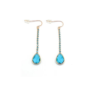 Copper Blue Crystal Teardrop Earrings with CZ Sparkling Chain