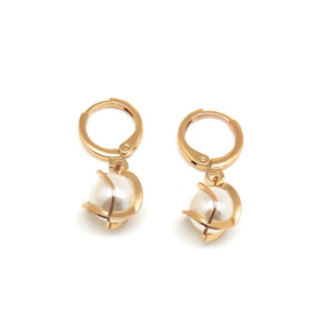 Minimalist Gold Hoop Pearl Drop Earrings Lightweight
