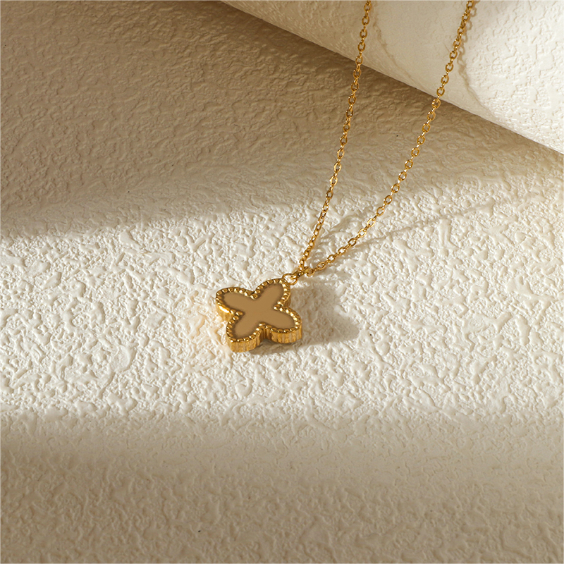 Stainless Steel Black Enamel 4 Leaves Clover Necklace Timeless Symbol