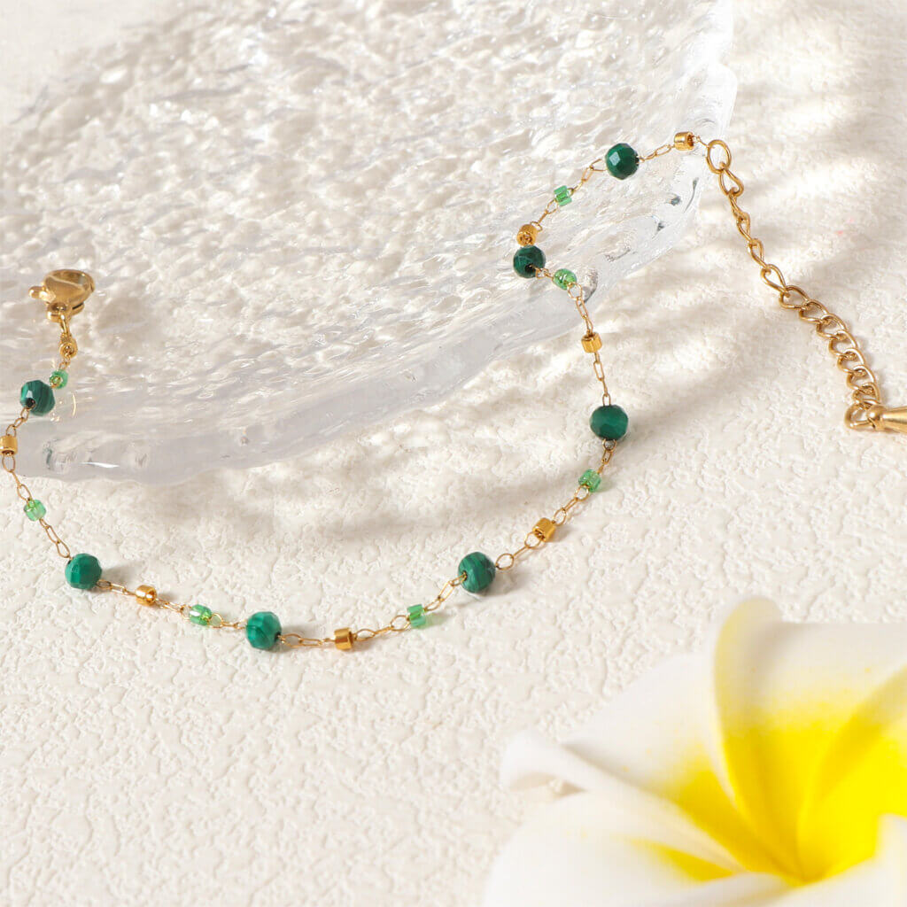 Stainless Steel Gold Plated Bracelet with Natural Stones and Miyuki Beads