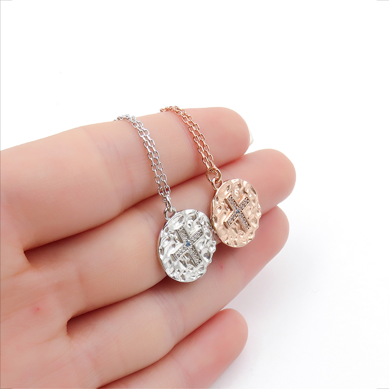 Elegant Hammered S925 CZ Cross Pendant Necklace for Timeless Elegance