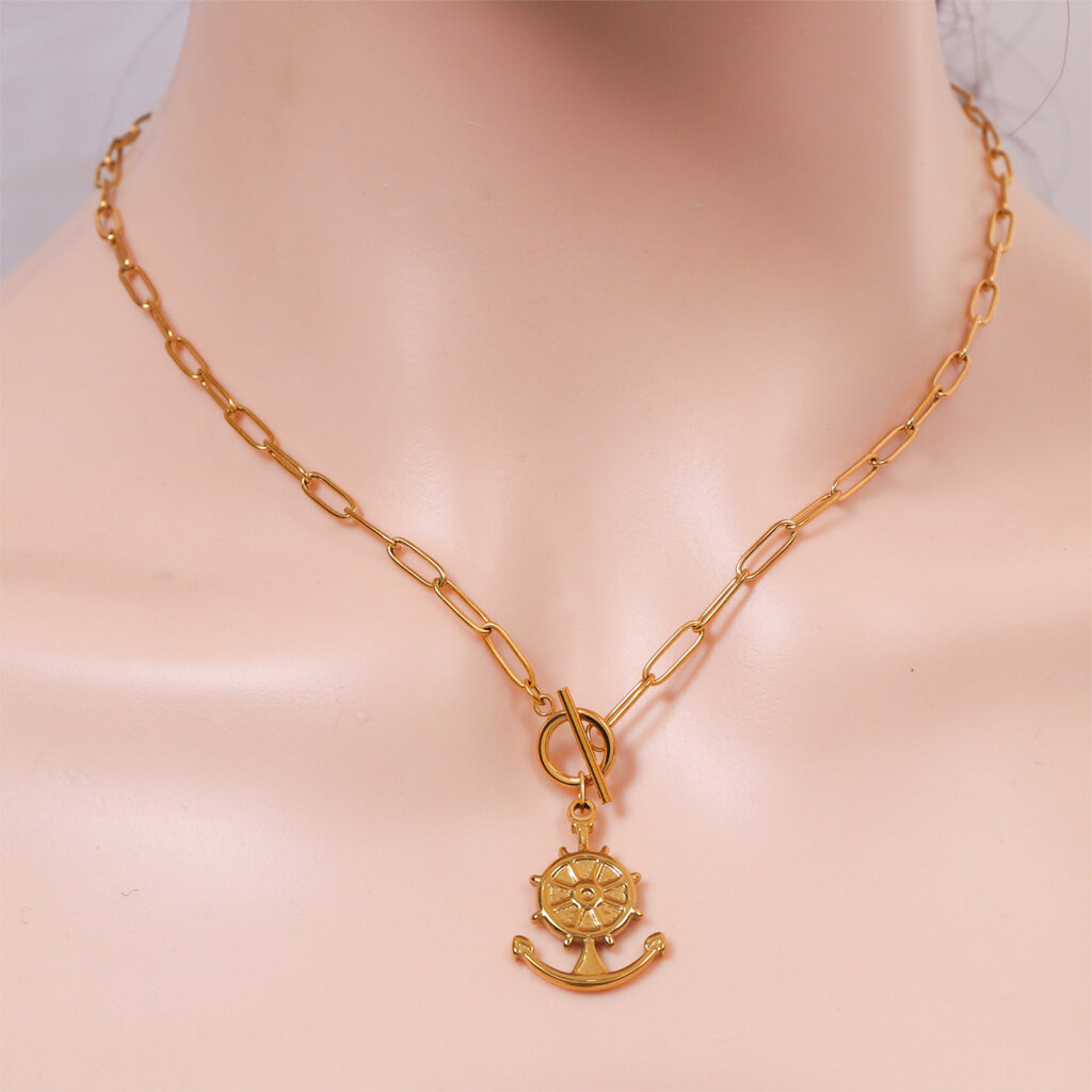 Gold Plated Stainless Steel Necklace with Nautical Pendant
