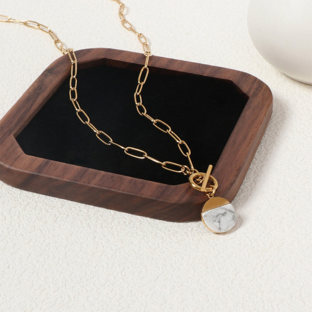 Minimalist Stainless Steel Natural Stone Pendant Necklace