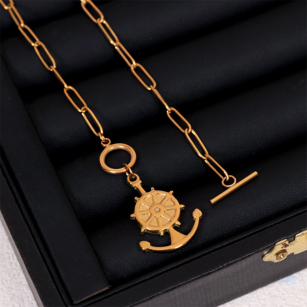 Gold Plated Stainless Steel Necklace with Nautical Pendant