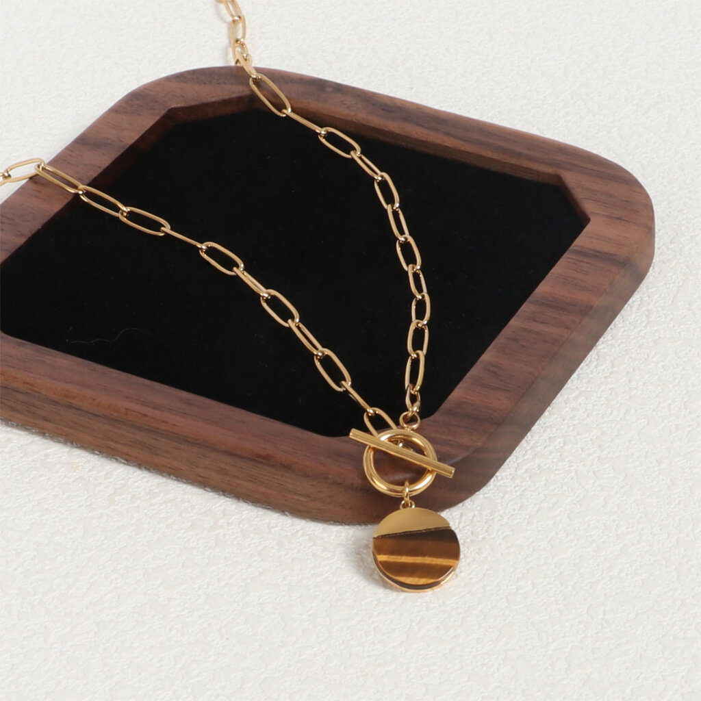 Minimalist Stainless Steel Natural Stone Pendant Necklace