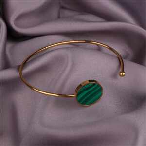 Elegant Natural Stone 18K Gold Plated Stainless Steel Bangle Bracelets