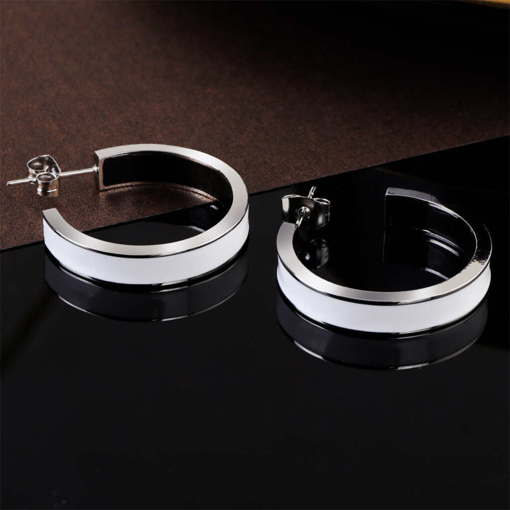 Stylish Enamel Stainless Steel Square Edge Hoop Earrings