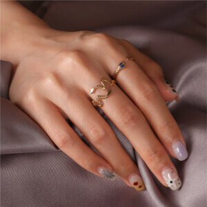 18K Gold Plated Stainless Steel Snake Ring Collection with Enamel Eyes