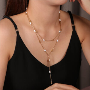 Double Layer 18K Gold Plated Stainless Steel Bead Necklace