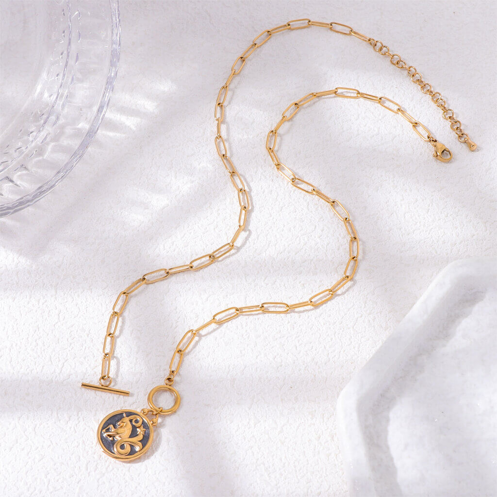 Capricorn Zodiac Sign Necklace in 18K Gold Plated Stainless Steel