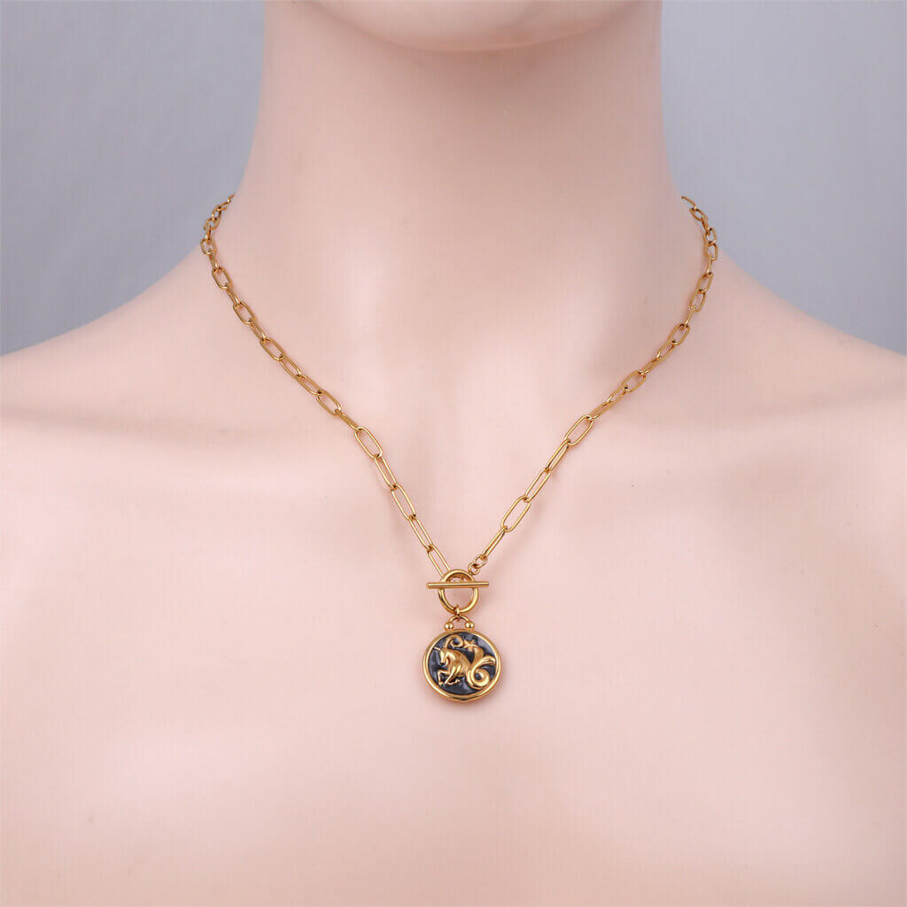 Capricorn Zodiac Sign Necklace in 18K Gold Plated Stainless Steel