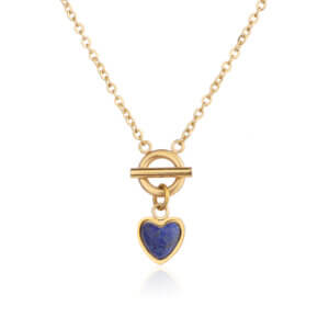 Elegant 18K Gold Plated Heart Pendant Necklace with Natural Stones