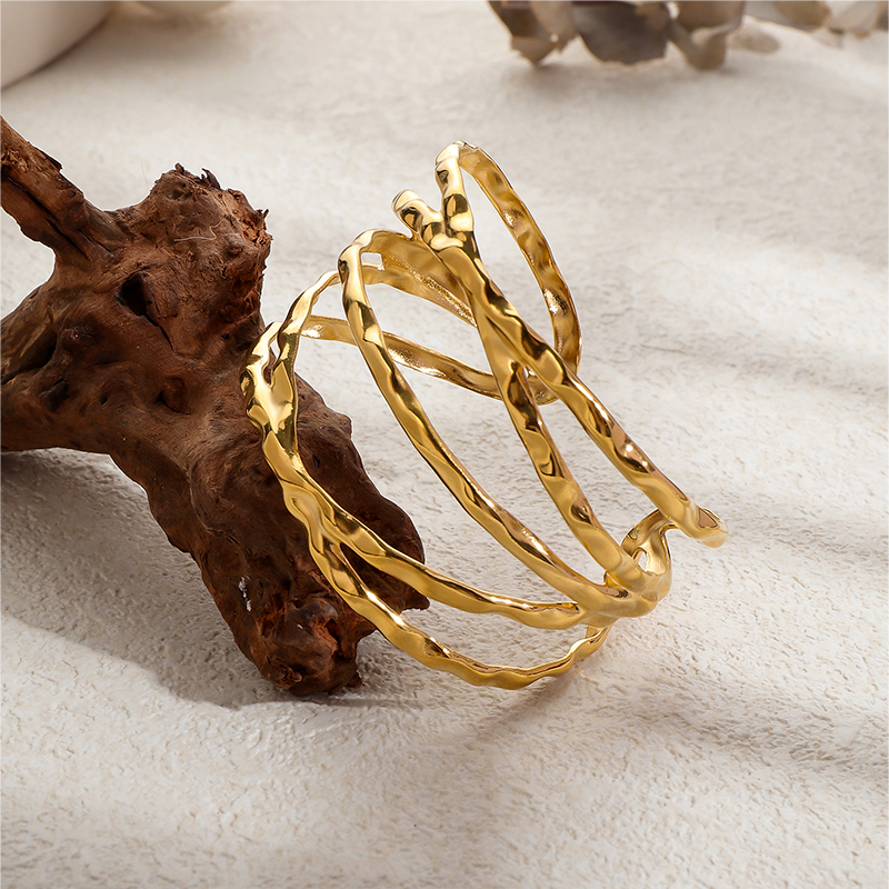Modern Molten Cuff Bracelet in Stainless Steel Open Bangle Style