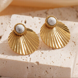 Sunbeam Elegance 18K Gold Natural Stone Shell Shaped Earrings