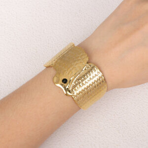 Bold Eagle Cuff Bracelet with Black Onyx in Gold Plated Stainless Steel
