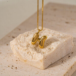 Gold Plated Stainless Steel Bubble Initial Pendant Necklace with Box Chain