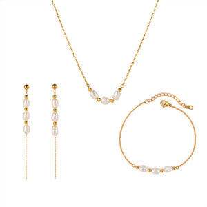 Elegant Freshwater Pearl Jewelry Set in 18K Gold Plating