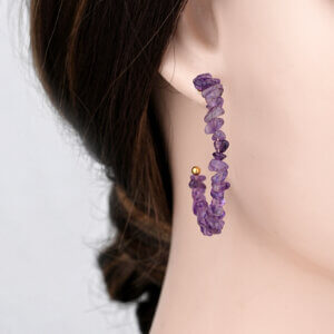Natural Elegance 18K Gold Plated Raw Amethyst Hoop Earrings