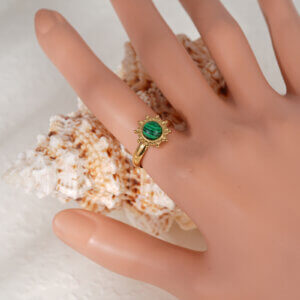 Adjustable Vintage Inspired Malachite Stone Ring with 18K Gold Plating