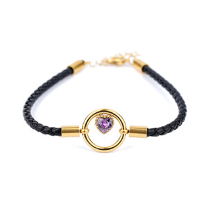 Stylish Braided Leather Bracelet with Sparkling Zircon Heart Detail