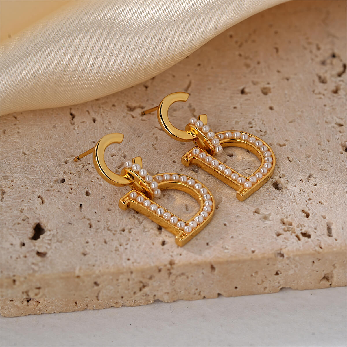 Designer Style 18K Gold Plated Earrings with Pearls and Zircon