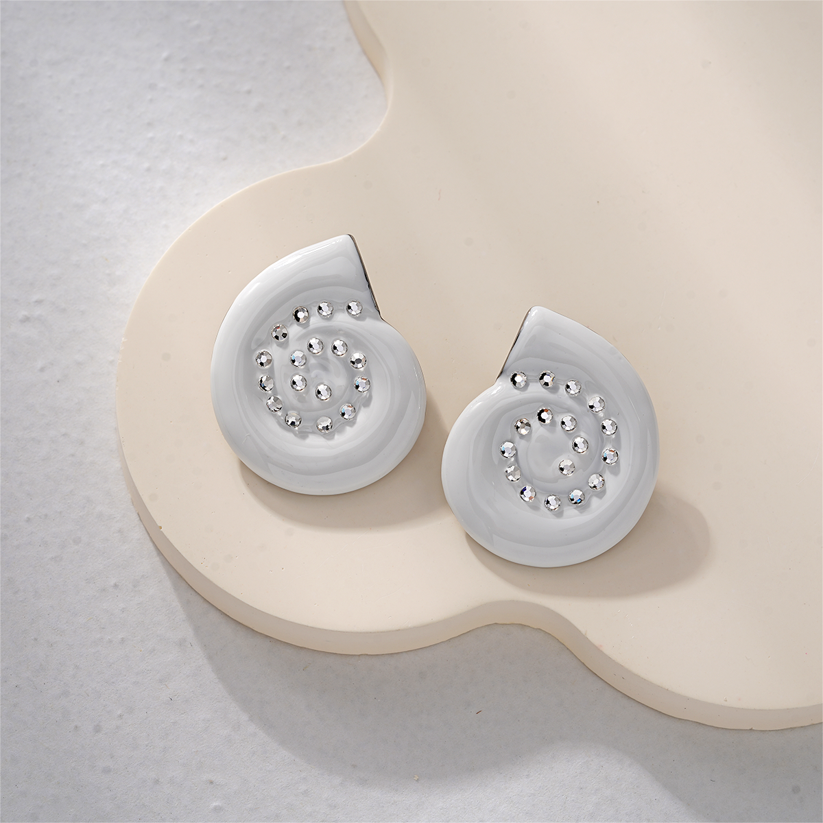 Rhinestone White Enamel Earrings Collection Designer Style
