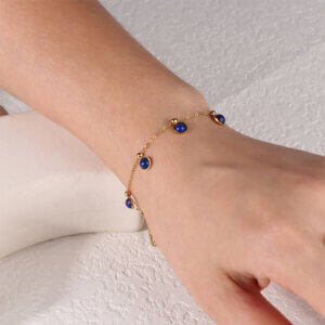 Elegant Lapis Lazuli Bracelet in 18K Gold Plated Stainless Steel