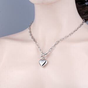 Minimalist Stainless Steel Heart Pendant Necklace with Arrow Detail