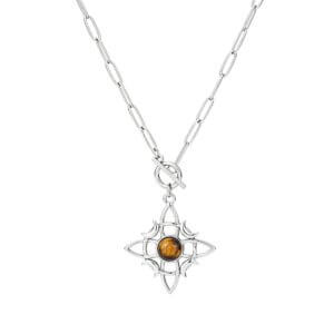 Vintage Tiger Eye Stone Necklace With Celtic Pendant Design